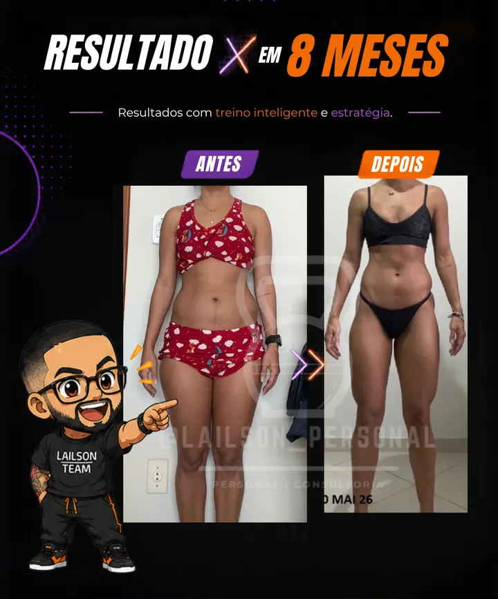 Antes e depois de aluna em 8 meses